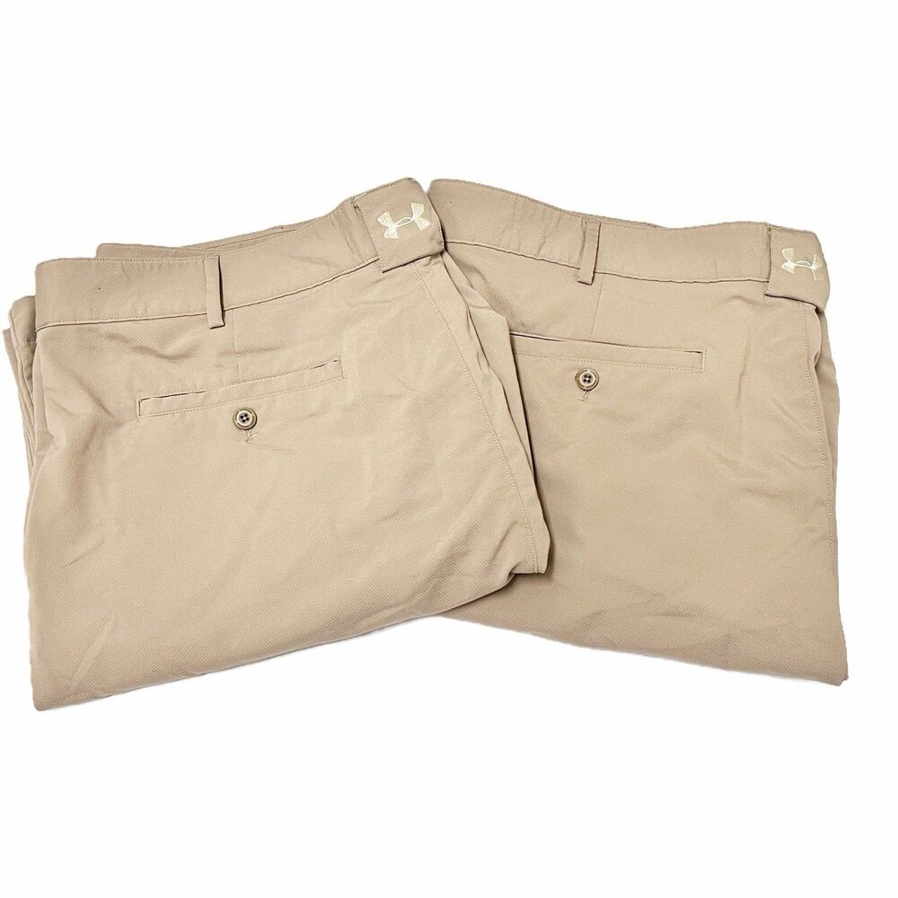 Lot Of 2 Under Armour Beige Performance Golf Pants Size 40 X 32